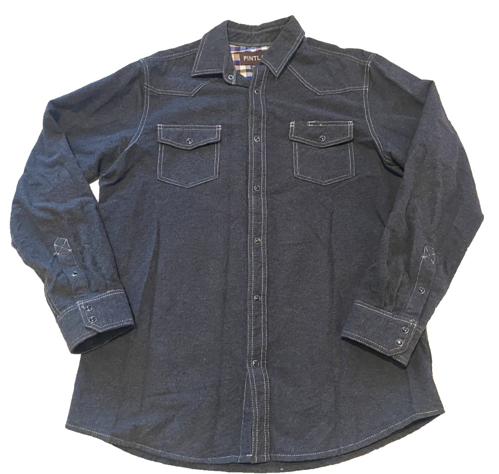 Pintlar Mens Shacket Shirt /Jacket Size Large Heavy Dark Gray Flannel Western